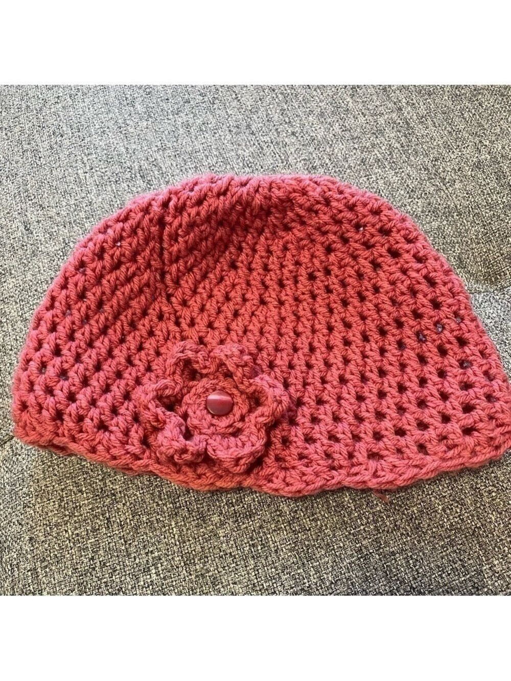 Handmade crochet pink beanie with flower for ladies size medium one of a kind, l - Picture 4 of 6